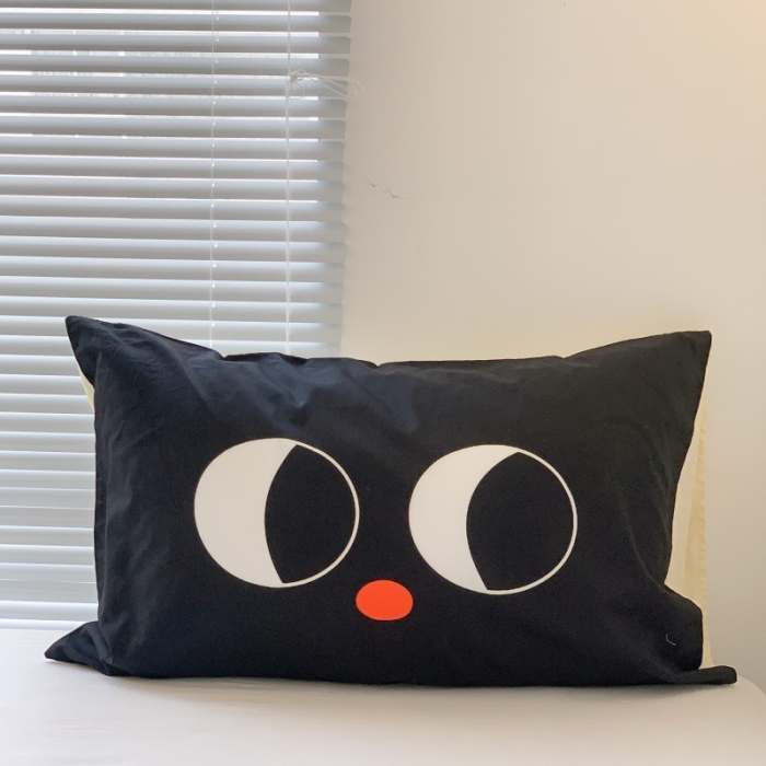 91家纺网 家纺一手货源 找家纺 昔可 2023新款全棉大版数码印花单枕套 黑眼睛