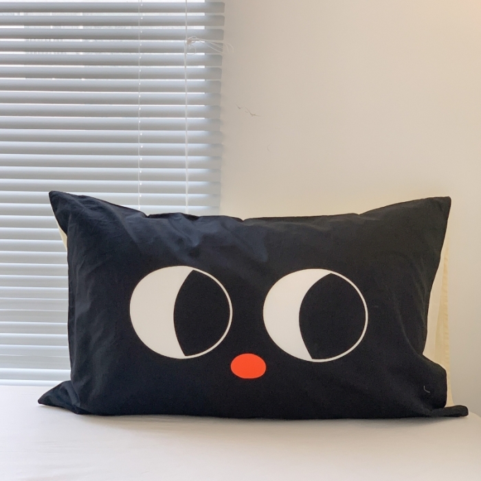 91家纺网 家纺一手货源 找家纺 昔可 2023新款全棉大版数码印花单枕套 黑眼睛