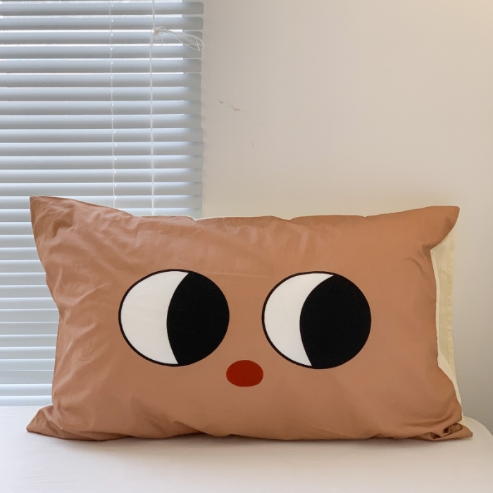 91家纺网 家纺一手货源 找家纺 昔可 2023新款全棉大版数码印花单枕套 咖色眼睛