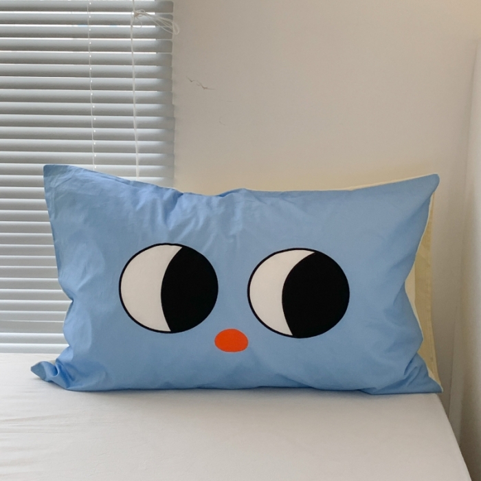 91家纺网 家纺一手货源 找家纺 昔可 2023新款全棉大版数码印花单枕套 蓝眼睛
