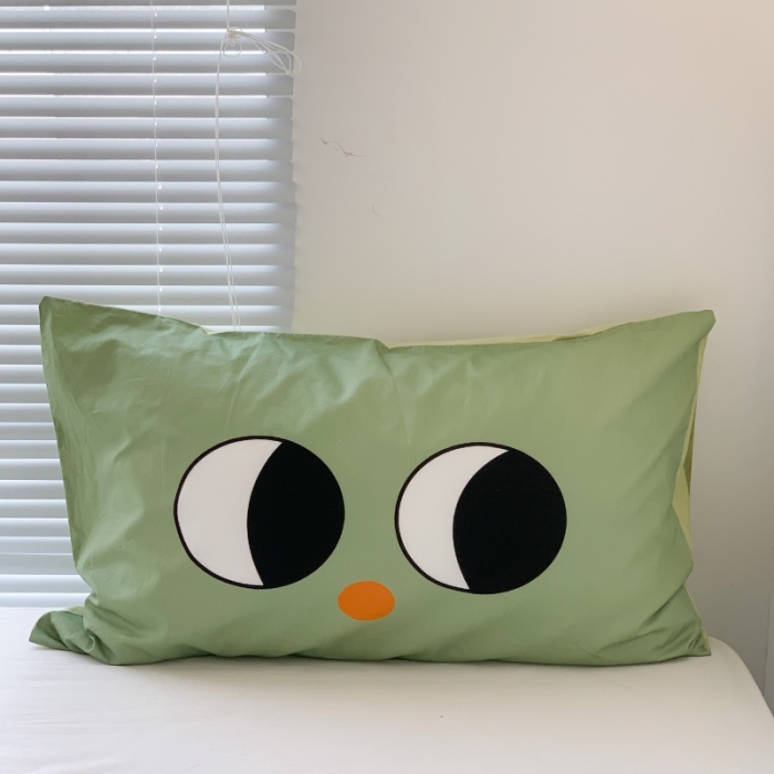 91家纺网 家纺一手货源 找家纺 昔可 2023新款全棉大版数码印花单枕套 绿眼睛