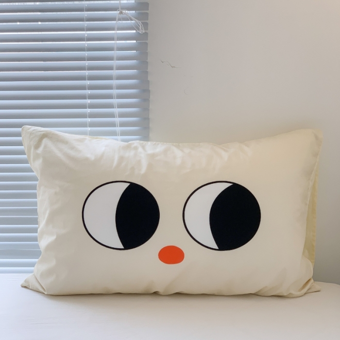 91家纺网 家纺一手货源 找家纺 昔可 2023新款全棉大版数码印花单枕套 米白眼睛