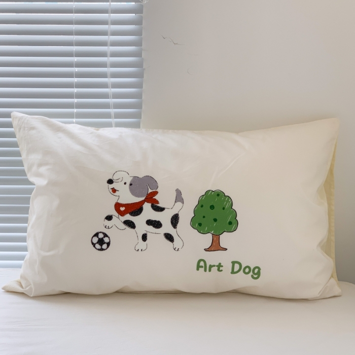 91家纺网 家纺一手货源 找家纺 昔可 2023新款全棉大版数码印花单枕套 小树林与狗