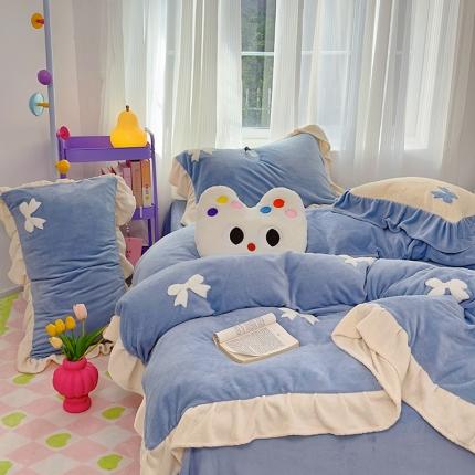 91家纺网 家纺一手货源 找家纺 (总) 曼町 2023新款牛奶绒花边毛巾绣四件套