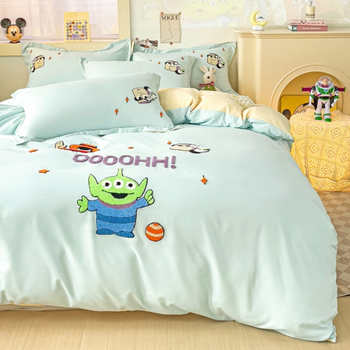 91家纺网 家纺一手货源 找家纺 （总）娜娜 2023新款水洗磨毛毛巾绣四件套-胡迪和巴斯