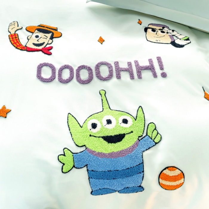 91家纺网 家纺一手货源 找家纺 娜娜 2023新款水洗磨毛毛巾绣四件套 胡迪和巴斯繁星蓝+黄