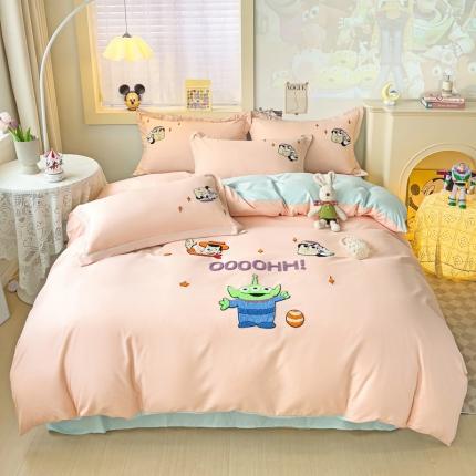 娜娜 2023新款水洗磨毛毛巾绣四件套 胡迪和巴斯藕粉+蓝