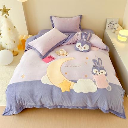 91家纺网 家纺一手货源 找家纺 （总）西西家居 2023新款正宗230g全消光牛奶绒四件套-梦幻兔