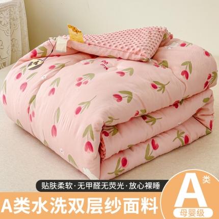 91家纺网 家纺一手货源 找家纺 贝扬思家纺 2023新款水洗双层纱豆豆被 甜茶日记