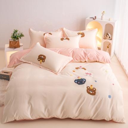 91家纺网 家纺一手货源 找家纺 栩裕纺织 2025新款绣花贴布绣数码印花磨毛四件套 萌宠