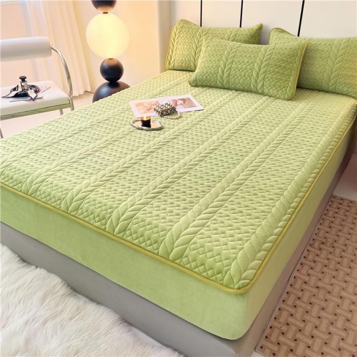 91家纺网 家纺一手货源 找家纺 梦舒羽 2025新款牛奶绒夹棉轻奢枕套枕芯套枕头套 轻奢-抹茶绿