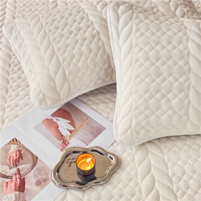 91家纺网 家纺一手货源 找家纺 梦舒羽 2025新款牛奶绒夹棉轻奢枕套枕芯套枕头套 轻奢-象牙白