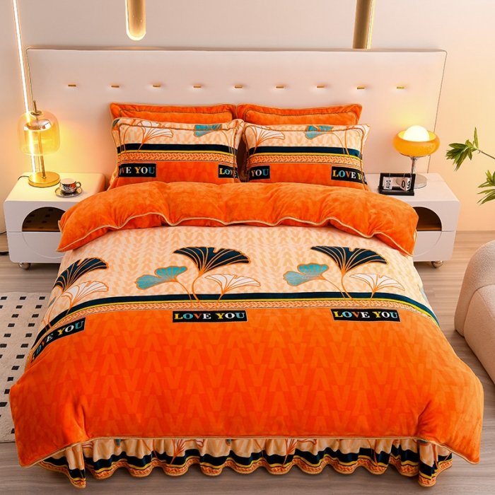 91家纺网 家纺一手货源 找家纺 芯诗曼2025新款8.5斤直播热款高克重牛奶绒法莱绒水晶金貂法莱绒四件套 三生有杏