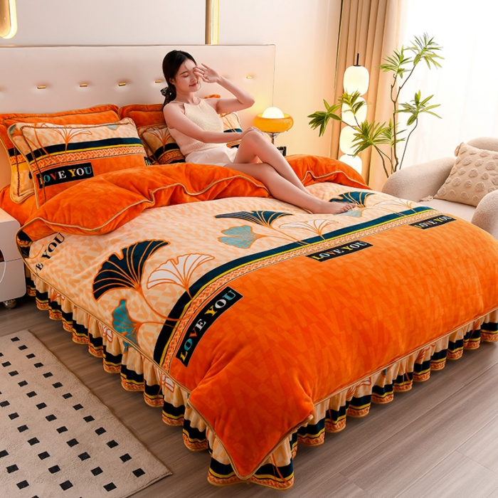 91家纺网 家纺一手货源 找家纺 芯诗曼2025新款8.5斤直播热款高克重牛奶绒法莱绒水晶金貂法莱绒四件套 三生有杏