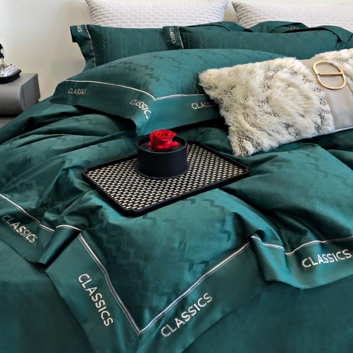 91家纺网 家纺一手货源 找家纺 新款100支长绒棉提花拼角刺绣套件