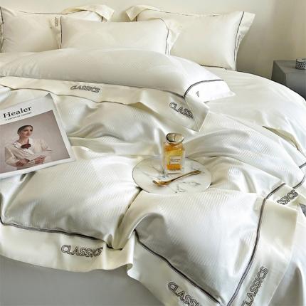 新款100支长绒棉提花拼角刺绣套件