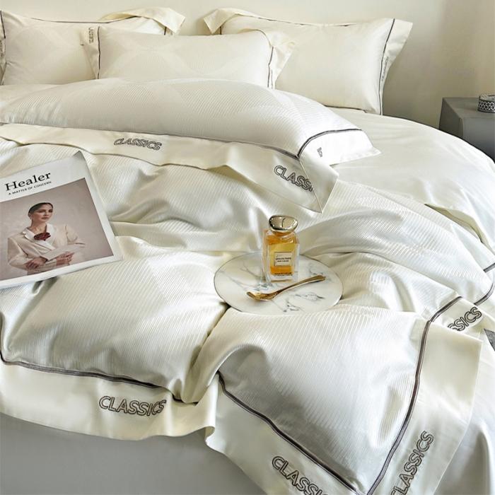 91家纺网 家纺一手货源 找家纺 新款100支长绒棉提花拼角刺绣套件