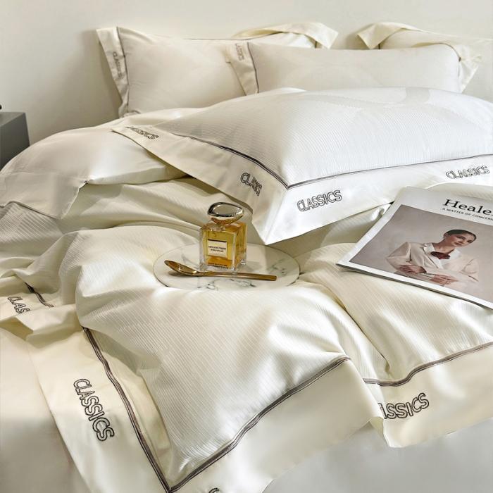 91家纺网 家纺一手货源 找家纺 新款100支长绒棉提花拼角刺绣套件