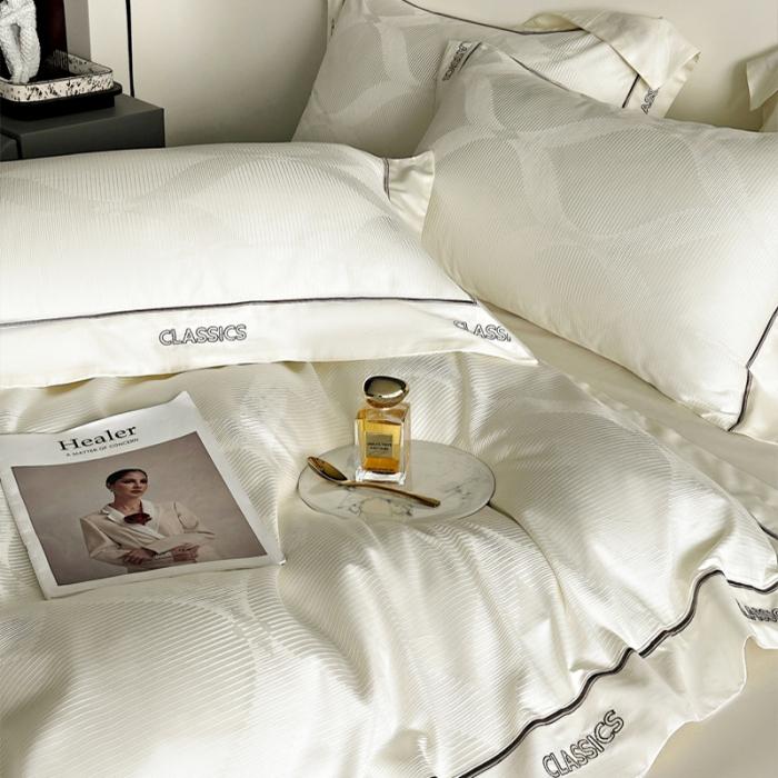 91家纺网 家纺一手货源 找家纺 新款100支长绒棉提花拼角刺绣套件