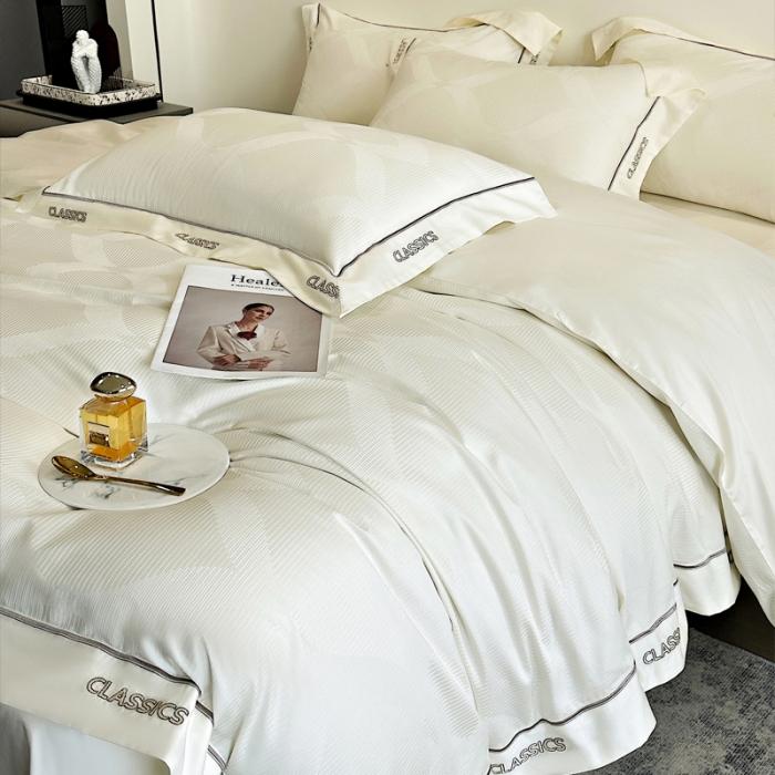 91家纺网 家纺一手货源 找家纺 新款100支长绒棉提花拼角刺绣套件