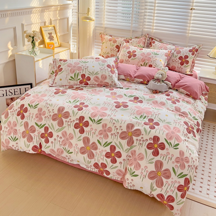 91家纺网 家纺一手货源 找家纺 暖芯优选 2025新款小清新印花全棉磨毛四件套 爱意花间