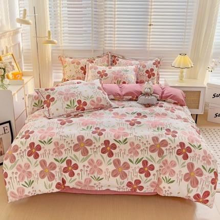 暖芯优选 2025新款小清新印花全棉磨毛四件套 爱意花间