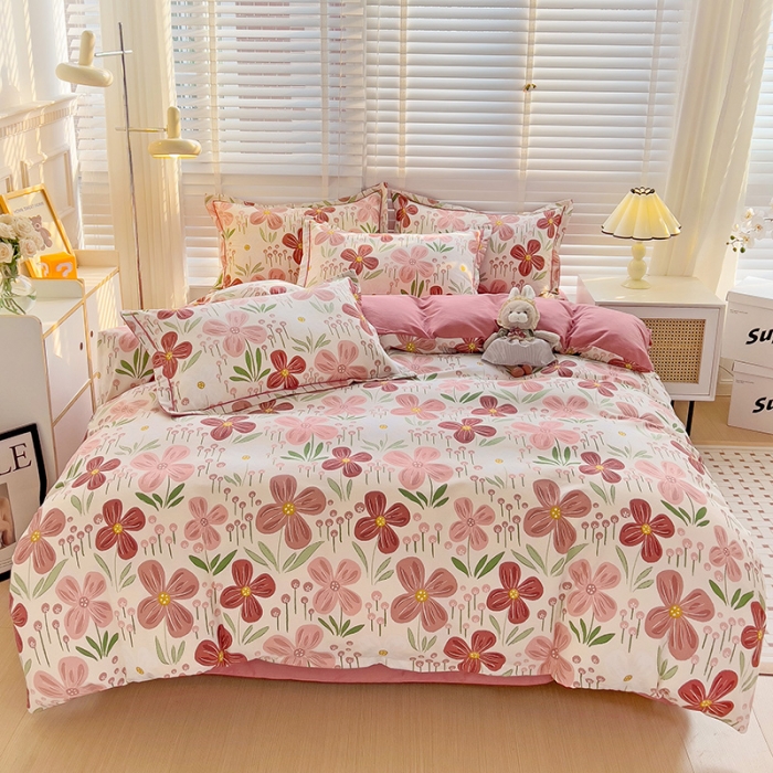 91家纺网 家纺一手货源 找家纺 暖芯优选 2025新款小清新印花全棉磨毛四件套 爱意花间