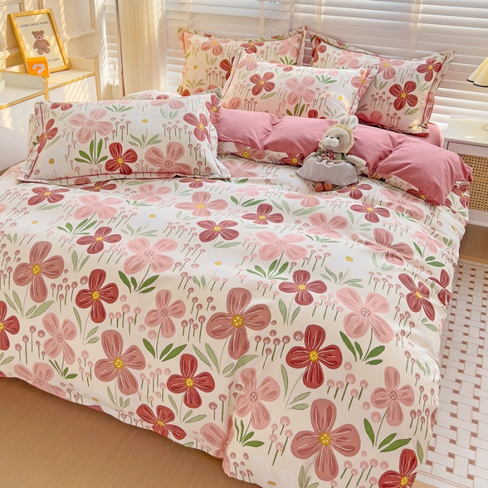 91家纺网 家纺一手货源 找家纺 暖芯优选 2025新款小清新印花全棉磨毛四件套 爱意花间