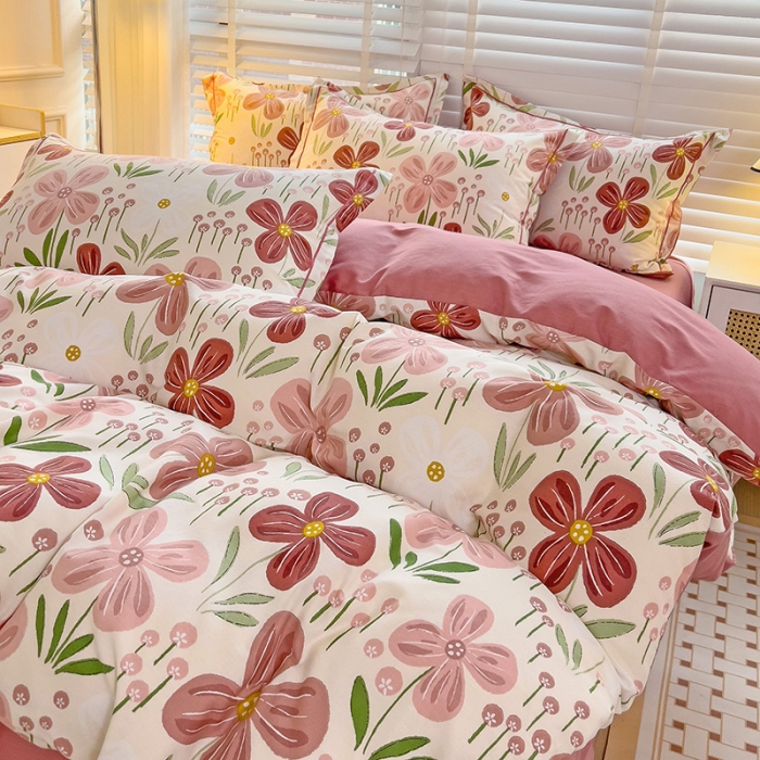 91家纺网 家纺一手货源 找家纺 暖芯优选 2025新款小清新印花全棉磨毛四件套 爱意花间