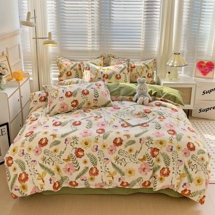 暖芯优选 2025新款小清新印花全棉磨毛四件套 碧秋