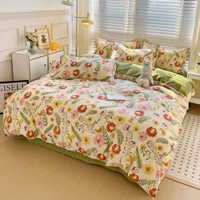 91家纺网 家纺一手货源 找家纺 暖芯优选 2025新款小清新印花全棉磨毛四件套 碧秋