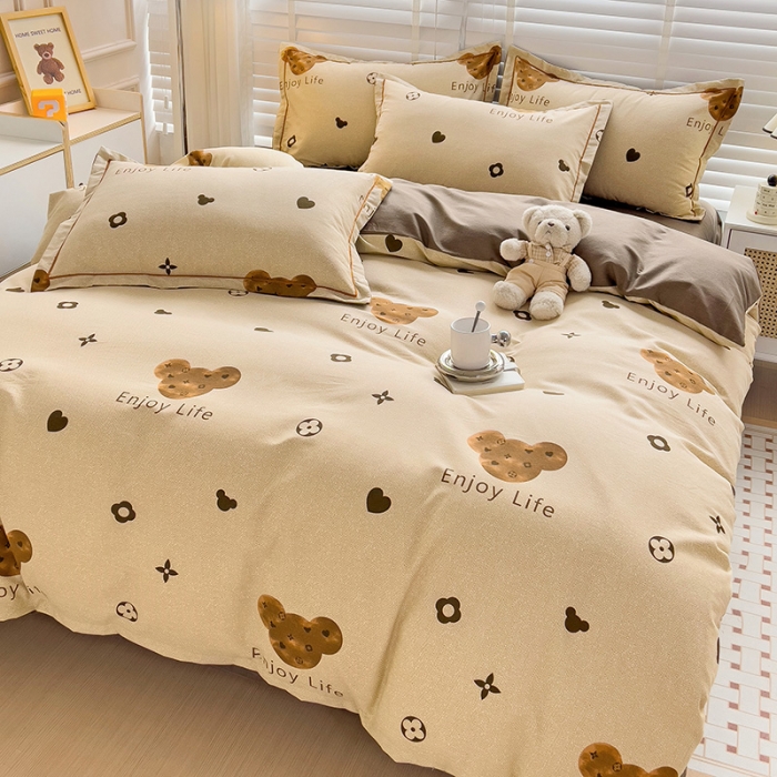 91家纺网 家纺一手货源 找家纺 暖芯优选 2025新款小清新印花全棉磨毛四件套 登威熊