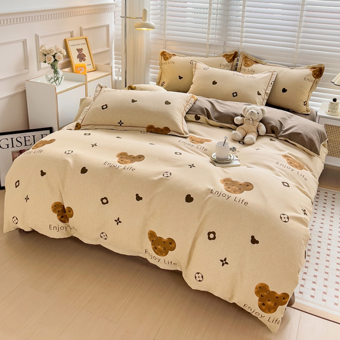 91家纺网 家纺一手货源 找家纺 暖芯优选 2025新款小清新印花全棉磨毛四件套 登威熊