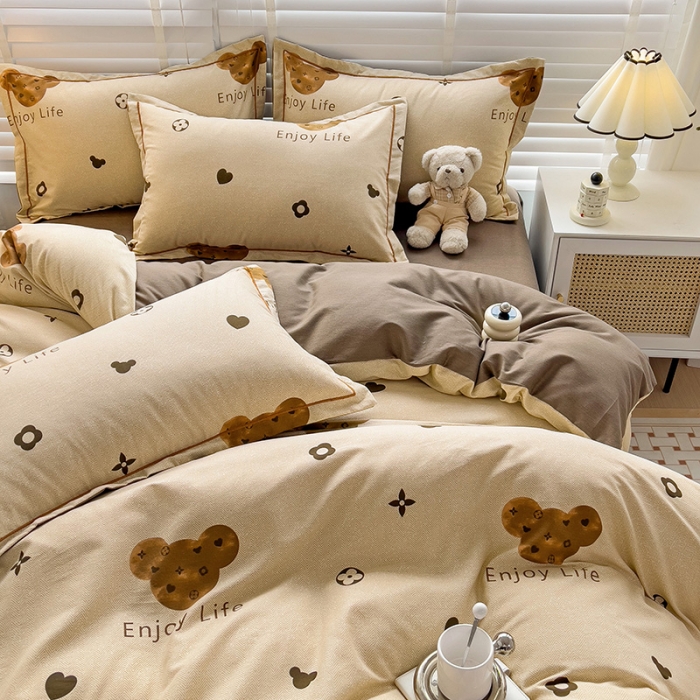 91家纺网 家纺一手货源 找家纺 暖芯优选 2025新款小清新印花全棉磨毛四件套 登威熊