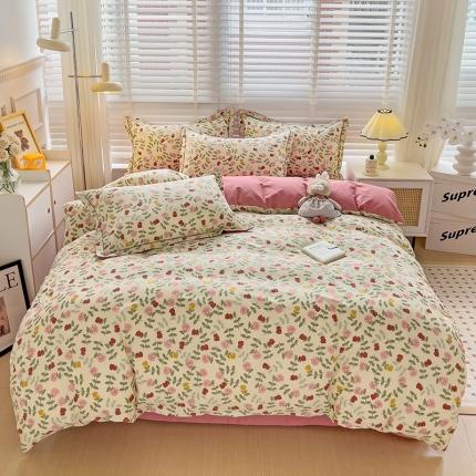 暖芯优选 2025新款小清新印花全棉磨毛四件套 锦簇玫瑰