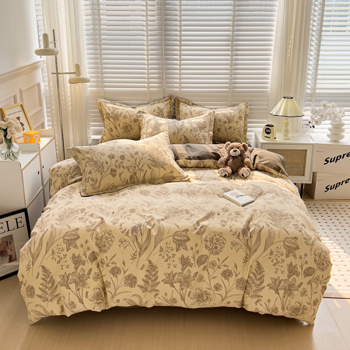 91家纺网 家纺一手货源 找家纺 暖芯优选 2025新款小清新印花全棉磨毛四件套 爱意浓