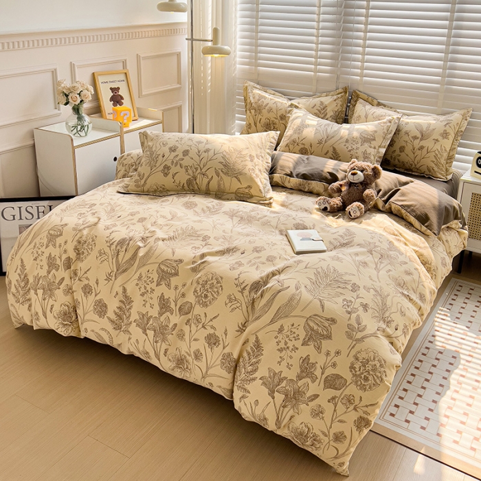 91家纺网 家纺一手货源 找家纺 暖芯优选 2025新款小清新印花全棉磨毛四件套 爱意浓