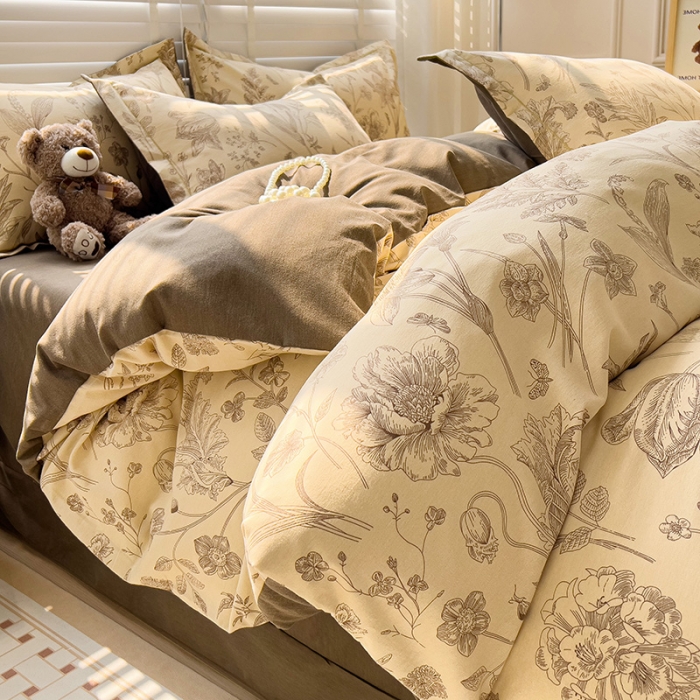 91家纺网 家纺一手货源 找家纺 暖芯优选 2025新款小清新印花全棉磨毛四件套 爱意浓