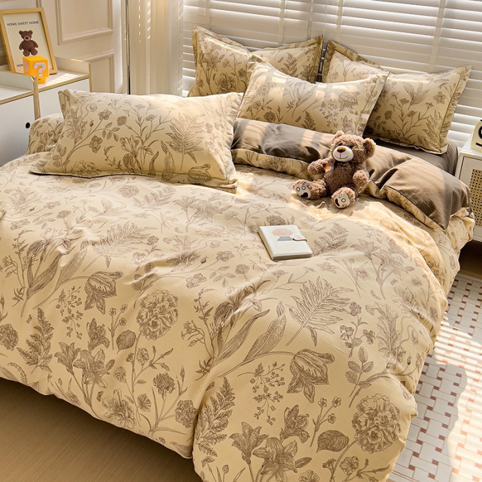 91家纺网 家纺一手货源 找家纺 暖芯优选 2025新款小清新印花全棉磨毛四件套 爱意浓