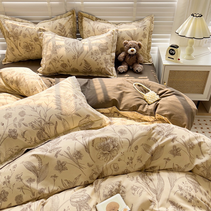 91家纺网 家纺一手货源 找家纺 暖芯优选 2025新款小清新印花全棉磨毛四件套 爱意浓