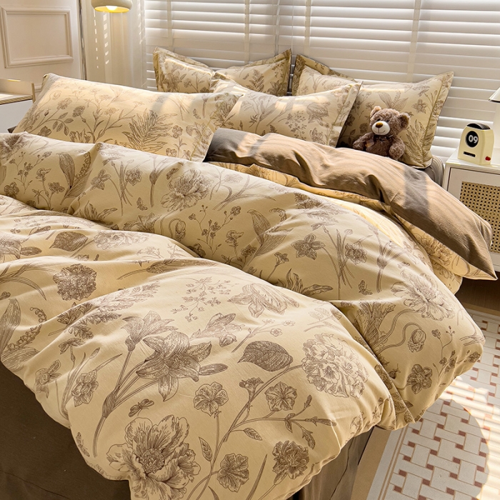 91家纺网 家纺一手货源 找家纺 暖芯优选 2025新款小清新印花全棉磨毛四件套 爱意浓