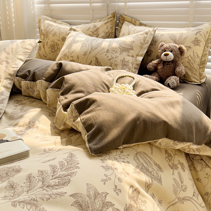 91家纺网 家纺一手货源 找家纺 暖芯优选 2025新款小清新印花全棉磨毛四件套 爱意浓