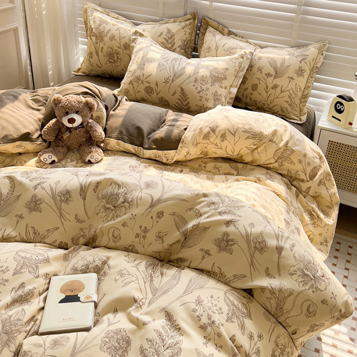 91家纺网 家纺一手货源 找家纺 暖芯优选 2025新款小清新印花全棉磨毛四件套 爱意浓