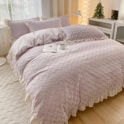 91家纺网 家纺一手货源 找家纺 （总）小主驾到 2023直播新款兔兔绒牛奶绒花边款四件套-玫瑰花海系列