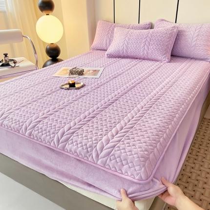 A类牛奶绒轻奢夹棉床笠三件套床盖床罩床护垫床垫保护罩 轻奢-梦幻紫