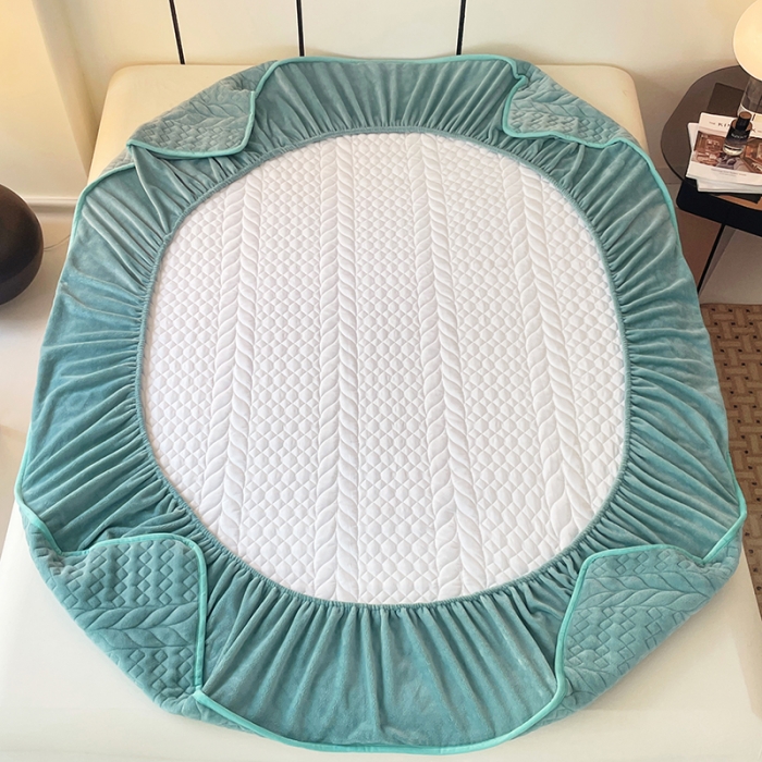 91家纺网 家纺一手货源 找家纺 梦舒羽 2025牛奶绒轻奢夹棉床笠三件套床盖床罩床护垫床垫保护罩 轻奢-浅水兰