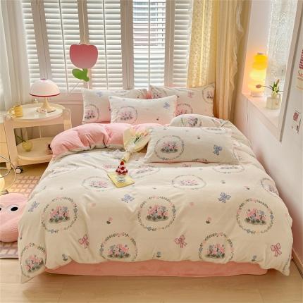 91家纺网 家纺一手货源 找家纺 古吉梦 2023新增牛奶绒印花（跑量款） 花园兔