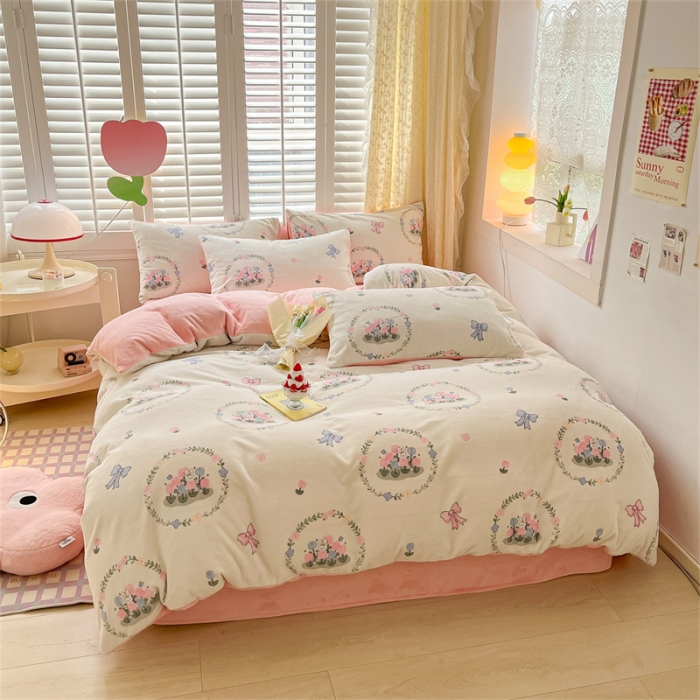 91家纺网 家纺一手货源 找家纺 古吉梦 2023新增牛奶绒印花（跑量款） 花园兔