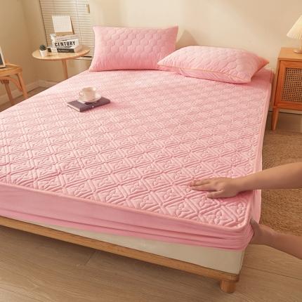 91家纺网 家纺一手货源 找家纺 总2024新款牛奶绒水晶绒纯色夹棉单床笠三件套席梦思床护垫