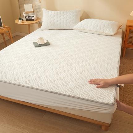 91家纺网 家纺一手货源 找家纺 胜权家纺 2023新款纯色牛奶水晶绒夹棉床笠-星辰 星辰-米白